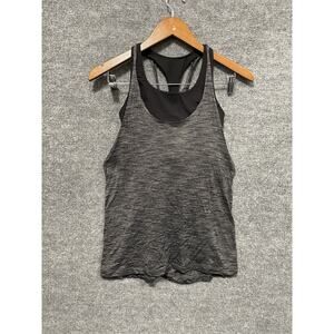 Lululemon Black Gray Tank Top Sports Bra Twist And Toil Workout Size 4 Womens